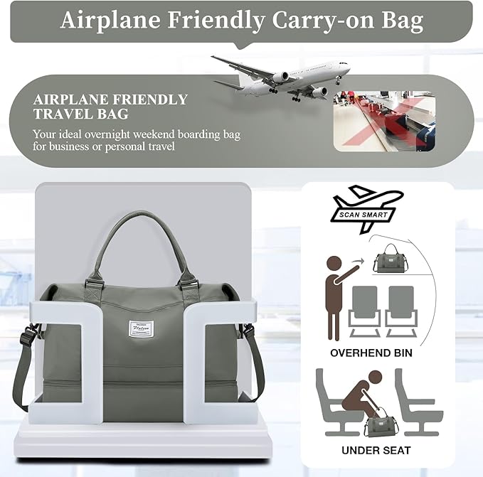 Weekender Bags for Women,Personal Item Travel Bag with Shoes Compartment,Overnight Travel Duffel Bag with Toiletry Bag