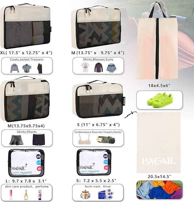 BAGAIL 8 Set/9 Set Packing Cubes Luggage Packing Organizer for Travel, Suitcase Packing Bags for Travel Accessories