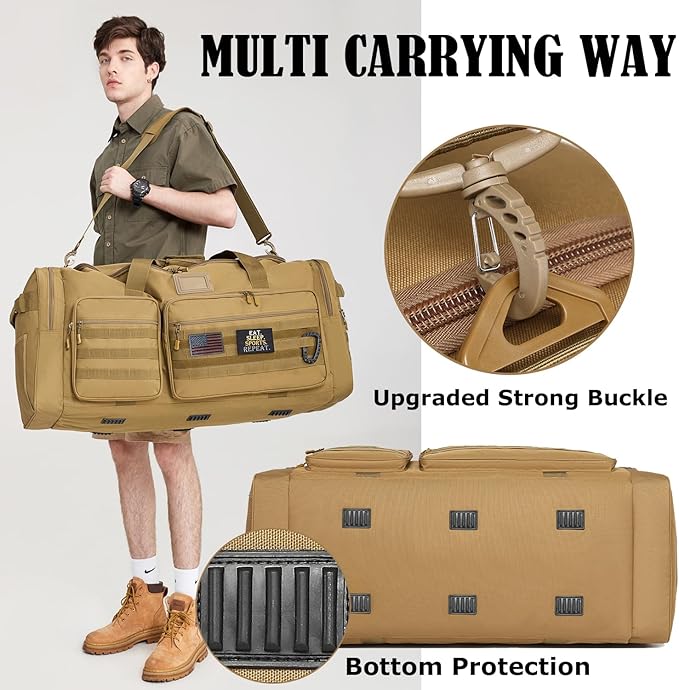 130L Extra Large Duffle Bag for Men, Heavy Duty Duffle Bag for Travel, Large Sports Gym Equipment Bag for Hockey Football Soccer Baseball Basketball & Team training, 130L, Brown