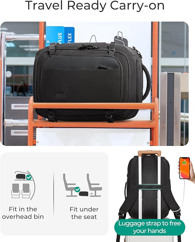 BAGSMART Travel Backpack Carry on Flight Approved, 28L Lightweight Backpack Fits 17.3 Inch Laptop for Men Women, Water Resistant Personal Item Travel Bag with USB Charging Port, Black