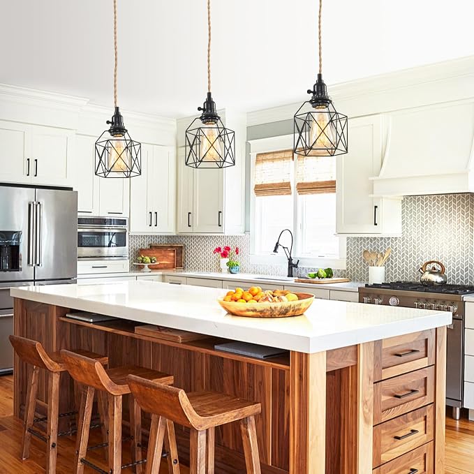 3-Light Hanging Light with Plug in Cord,Plug in Pendant Light 22ft Hemp Rope Pendant Lighting Vintage 3-Light Hanging Lamp Fixtures for Kitchen Island Living Room Bedroom