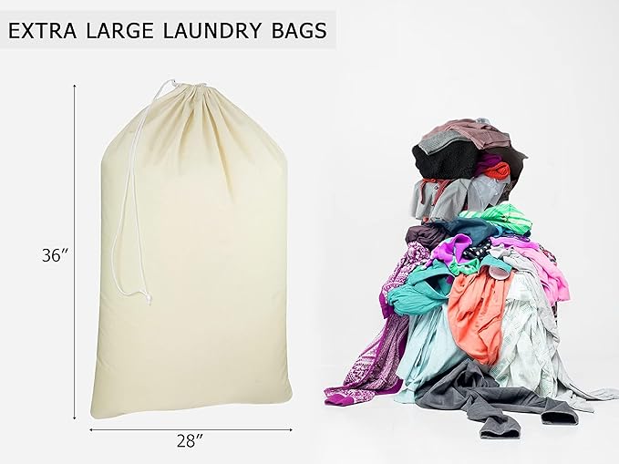 COTTON CRAFT Extra Large Laundry Bags - Heavy Duty Cotton Canvas Drawstring Closure Washable Laundry Bag - Back to School Travel College Dorm Basket Hamper Liner Toys Clothes Organizer Sack -XL 28x36