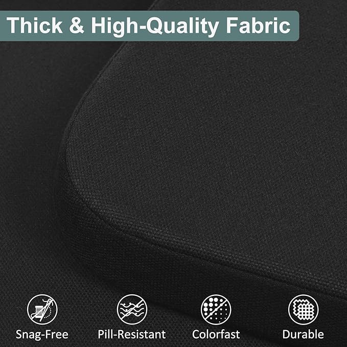 Shinnwa Dining Chair Pads Set of 6, Patented Design Memory Foam Kitchen Chair Cushions with Ties and Washable Cover, 6 Pack, 17" x 16" x 2", Black