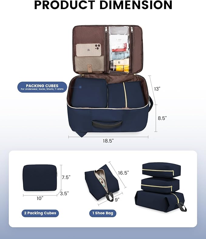 LOVEVOOK Carry On Backpack, 40L Travel Backpack Women with 3 Packing Cubes, TSA Airline Approved Suitcase Bag as Personal Item, Waterproof 17 inch Laptop Backpack for Weekender Overnight, Dark Blue
