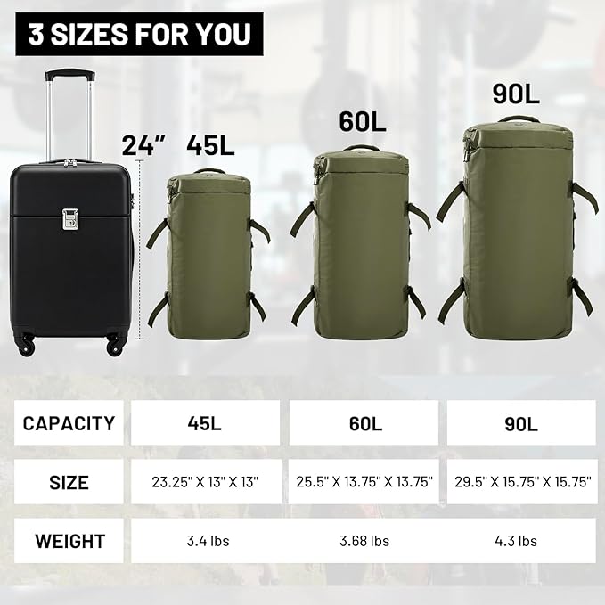 MIER Large Duffel Backpack Sports Gym Bag with Shoe Compartment, Heavy Duty and Water Resistant, Dark Green, 90L