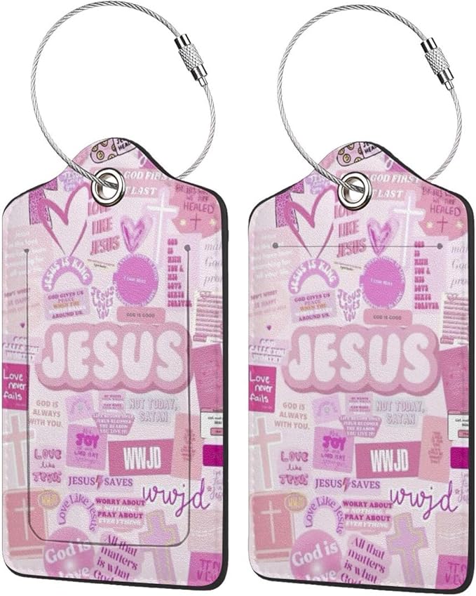 2 Pack Luggage Tags for suitcases God Jesus Christ Love TSA Approved Label Luggage Tag Baggage Tag Leather Stainless Steel Loop Label Tag for Men Women Travel Bag Suitcase
