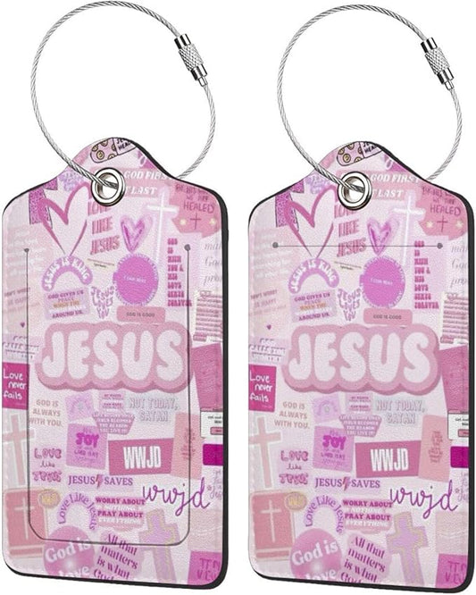 2 Pack Luggage Tags for suitcases God Jesus Christ Love TSA Approved Label Luggage Tag Baggage Tag Leather Stainless Steel Loop Label Tag for Men Women Travel Bag Suitcase