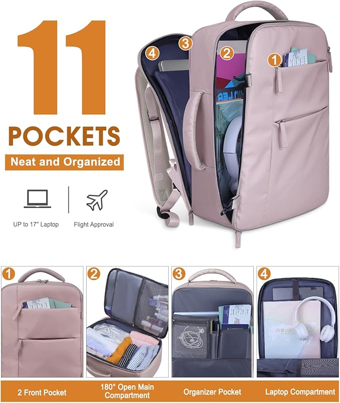 Capolo Travel Backpack for Women Men Waterproof Laptop Backpack Airlines Approved Carry On Backpack Bag Computer Bookbag for Business, Work, Traveling Fits 17 Inch Laptop(Dark Purple)