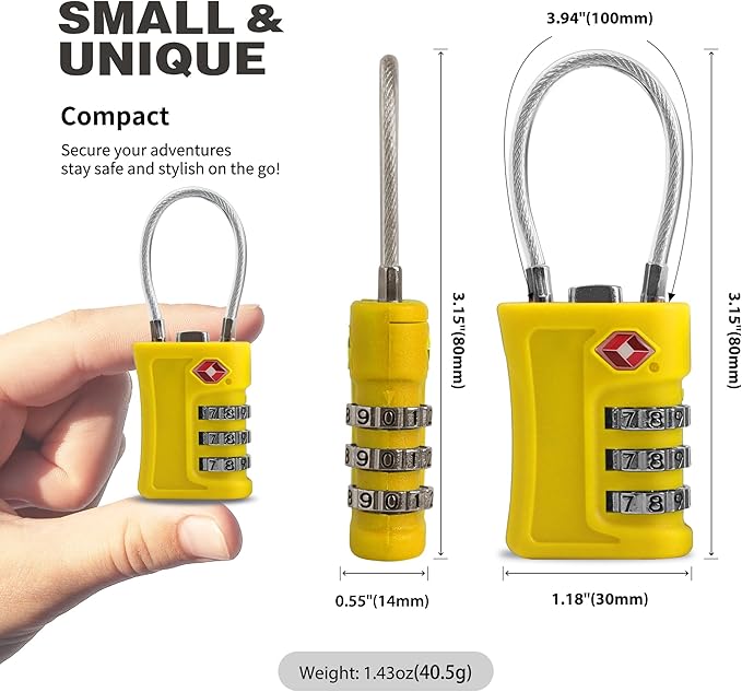Luggage Locks TSA Approved 2 Pack, Small Padlock Combination, TSA Locks for Luggage, Travel Combo Padlock with Code, for Suitcase, Backpack Zipper, Locker, Gun Case (Black+Yellow)