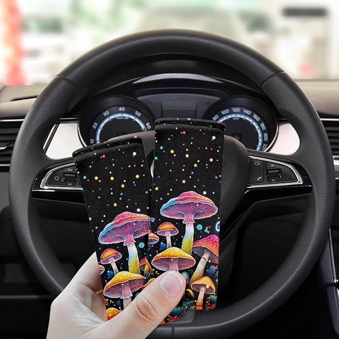 BIGCARJOB Fantastic Mushroom Luggage Handle Wraps Set for Suitcase,2 Pcs Mushroom Print Suitcase Tags Identifiers Travel Bags Identifiers Marker Suitcase Handle Sleeve Cover