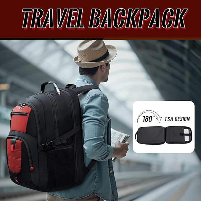 17.3 Inch Laptop Backpack with LifetimeWarranty, Extra Large TSA Friendly Travel Backpack for Men Women, 17 Inch Big TSA Airline Approved Work Computer Backpack for Business Travel,Red