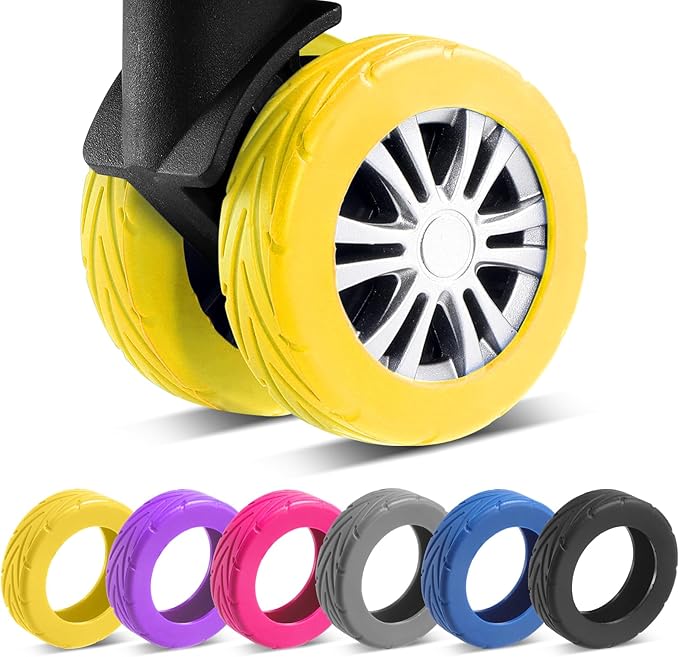 8 Pcs Upgrade Luggage Wheel Covers, Carry On Luggage Suitcases,Wear-Resistant, Anti-Noise, Silicone Wheel Protective Covers for 2-2.4" Spinner Wheel,Essential Travel Accessories (Yellow)