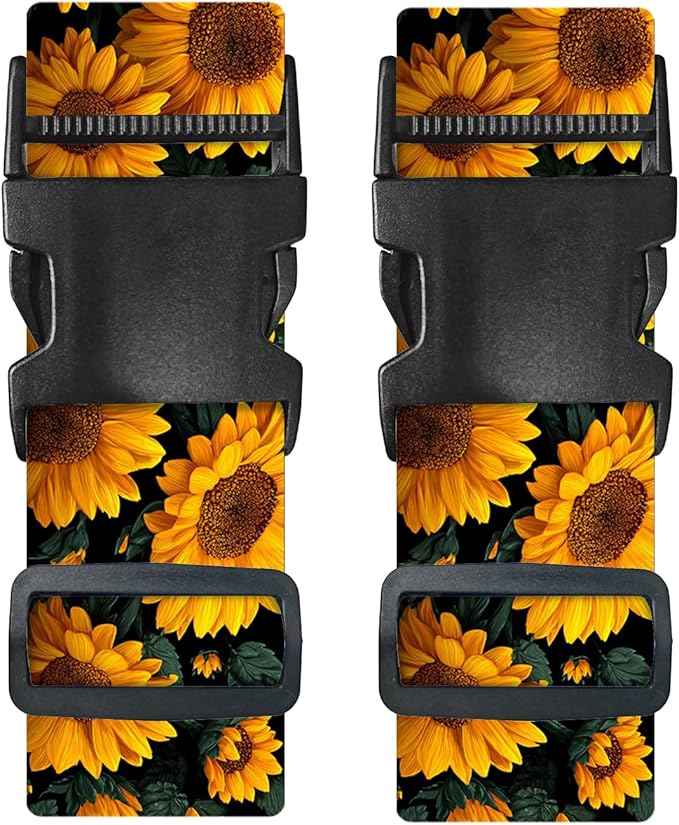 Nuxovilar Luggage Straps of 2 Set Sunflower Pattern, 1.96x90.5 inches - Luggage Straps for Suitcases, Ideal for Nature Trips, Outdoor Journeys, Daily Use