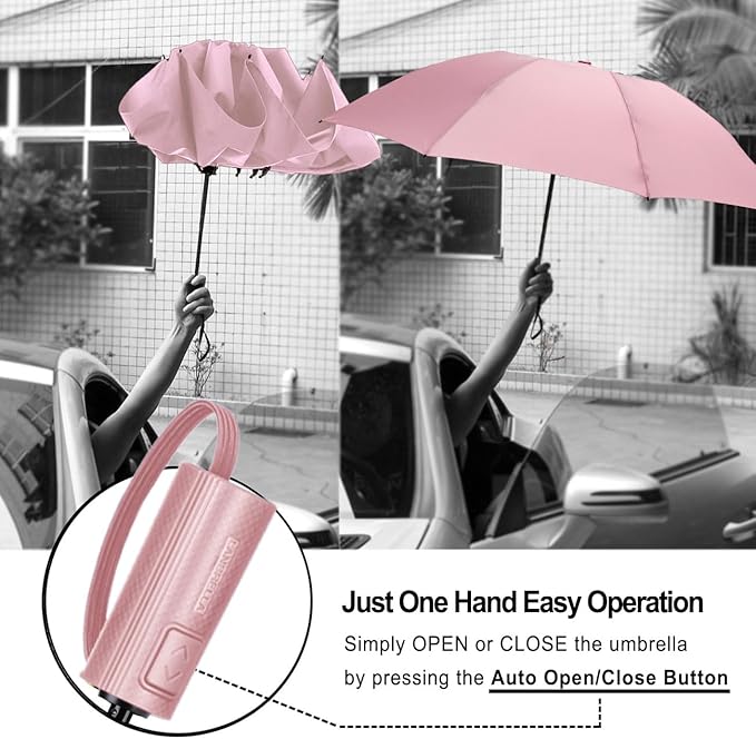 LANBRELLA Compact Reverse Folding Umbrella Auto Windproof Travel Umbrella
