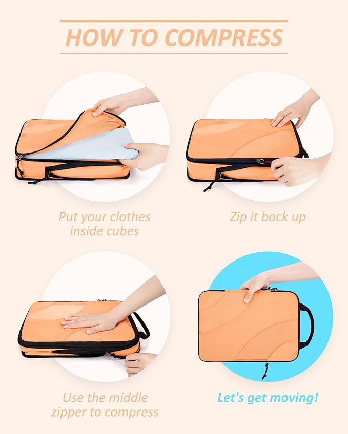 BAGSMART Compression Packing Cubes, 6 Set/4 Set/2 Set Travel Packing Cubes for Carry on Suitcases, Compression Suitcase Organizers Bag Set & Travel Cubes for Luggage, Lightweight Packing Organizers