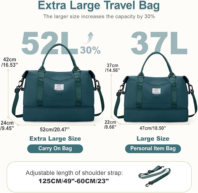Large Weekender Bags for Women, Travel Duffel Bags with Shoe Compartment,Personal Item Travel Carry on Overnight bag for women Travel 3PCS,Peacock Blue