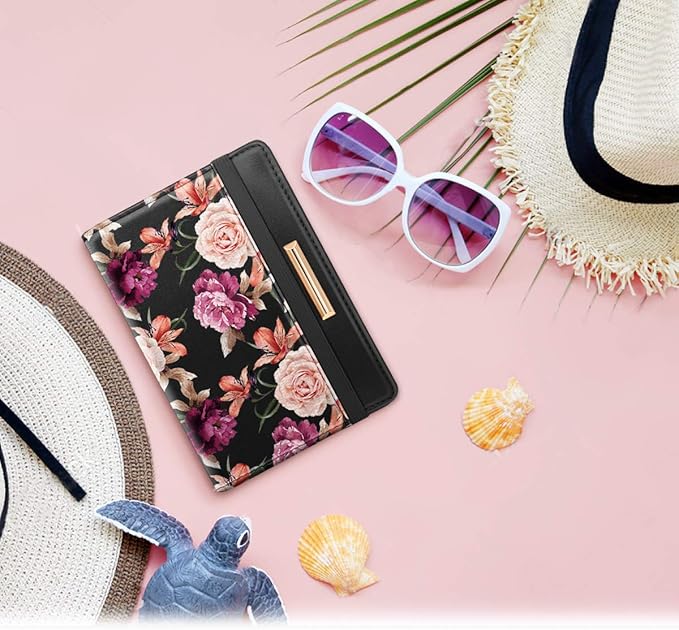 Passport Holder Cover RFID Blocking Cute Slim Travel Passport Wallet for Women,Black