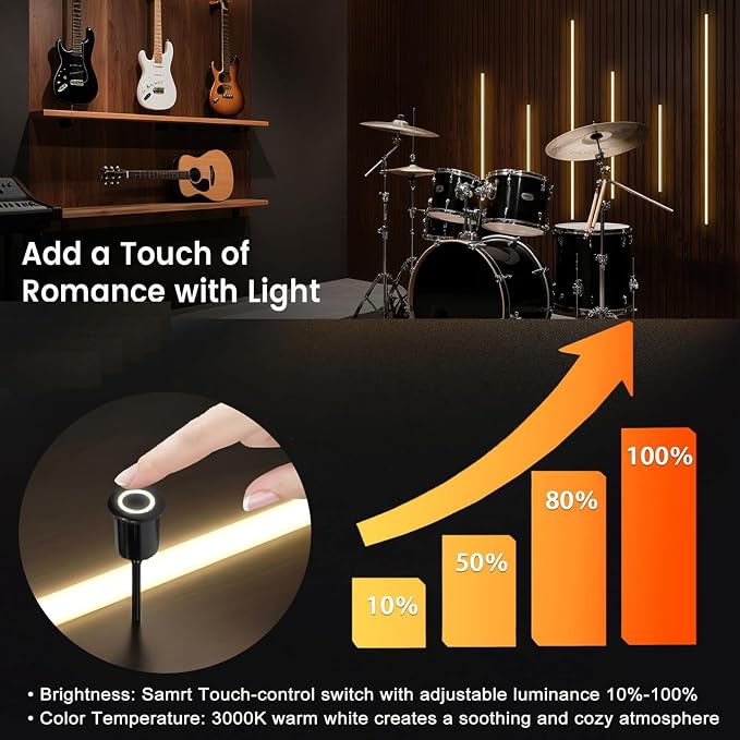 6-Lights LED Recessed Lighting Wall Panel Lights,Self-Adhesive Wood Slat Wall Panel Strip Light,4000K Touchable Switch Dimmable LED Aluminum Channel lamp,Under Cabinet Light(39in+31.5in+23.6in)