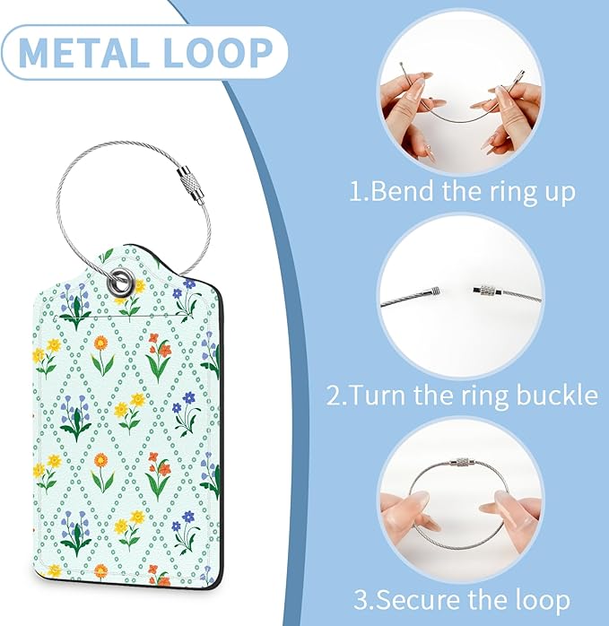 2 Pcs Luggage Tag for Suitcases, Floral Flowers Cute PU Leather Suitcase Tag Privacy Cover ID Label with Metal Loop, Personalized Baggage Identifier for Women Cruise Bag Travel Essentials