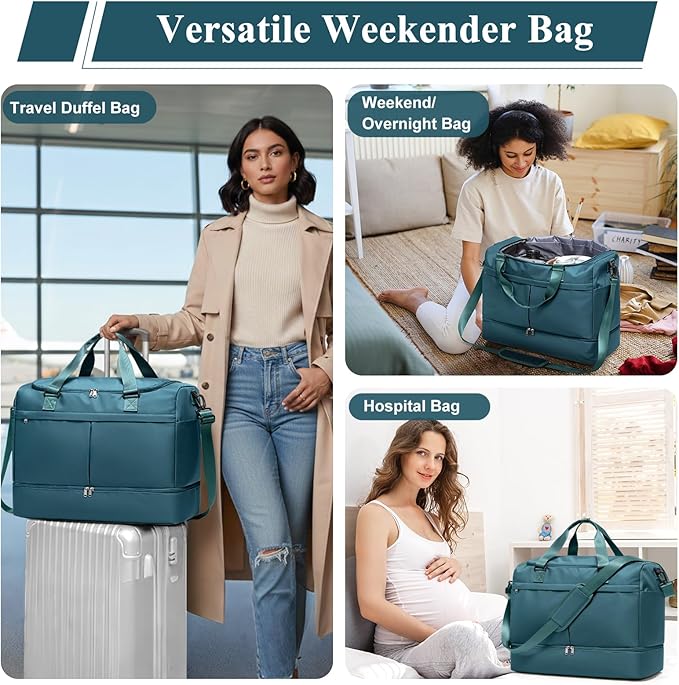 Weekender Bags for Women - 50L Large Travel Duffle Bag with Shoe Compartment - Carry on Overnight Bag for Travel, Weekend Getaway, Gym, Hospital