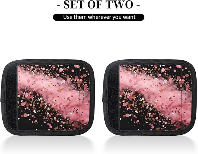 Black Pink Glitter Pattern Luggage Handle Wraps for Suitcase Luggage Identifiers Soft Handle Grips Covers for Travel Accessories, 2 Pack