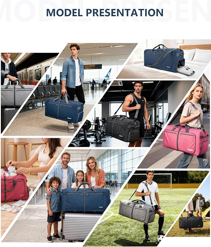 Gonex 40L 60L 80L 100L 150L Large Foldable Travel Duffle Bag with Shoes Compartment, Packable Lightweight Water Repellent Duffel Bag for Camping Gym Weekender Bag