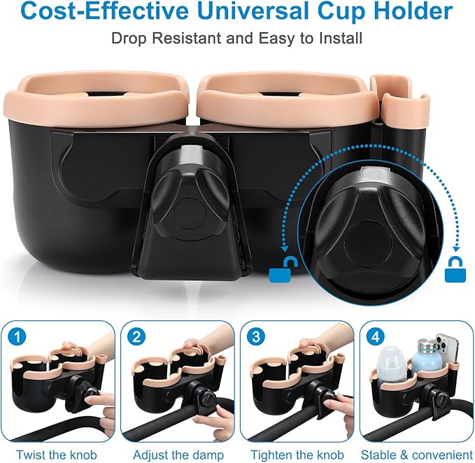 Accmor Stroller Cup Holder with Phone Holder, Bike Cup Holder, Universal Cup Holder for Uppababy Nuna Doona Strollers, 2-in-1 Cup Phone Holder for Stroller Bike Wheelchair Walker Accessory