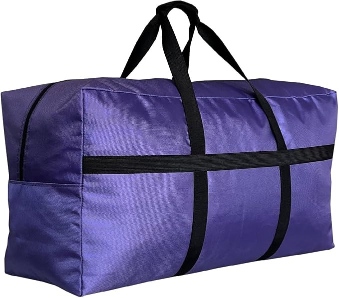 Extra Large Storage Duffle Bag with Zippers and Handles, Big Foldable Duffle Bag for Travel Purple 60L