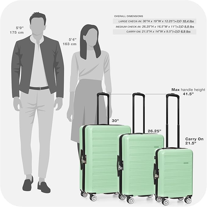 Travel Select Snowcreek Hardside Expandable Spinner Luggage Set w/USB Port, Mint, 3-Piece