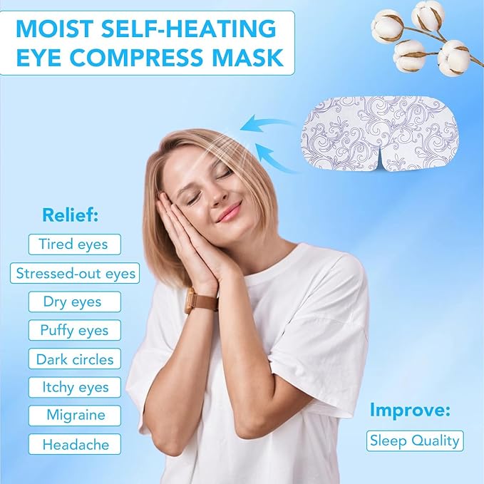 XPCARE 60 Pack Steam Eye Masks for Dry Eyes, SPA Warm Sleep Eye Mask, Disposable Heated Eye Mask for Dark Circles, Puffy Eyes, Relief Stress Eye Fatigue(Unscented)