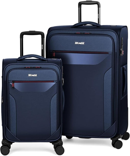 2PCS Set（22in/32in）Softside Luggage Sets w/ Spinner Wheels,Expandable 20% Luggage w/TSA LOCK,Upright Spinner Softshell,Lightweight Durable Rolling Travel Luggage Set for Men/Women（Navy,22in/32in）