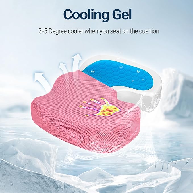 Season Guard Tailbone Pain Relief Office Chair Seat Cushion, Memory Foam Gel Seat Cushion for Sciatica Pain Relief with Washable Cover, Butt Cushion for Long Sitting, Mesh, Pink
