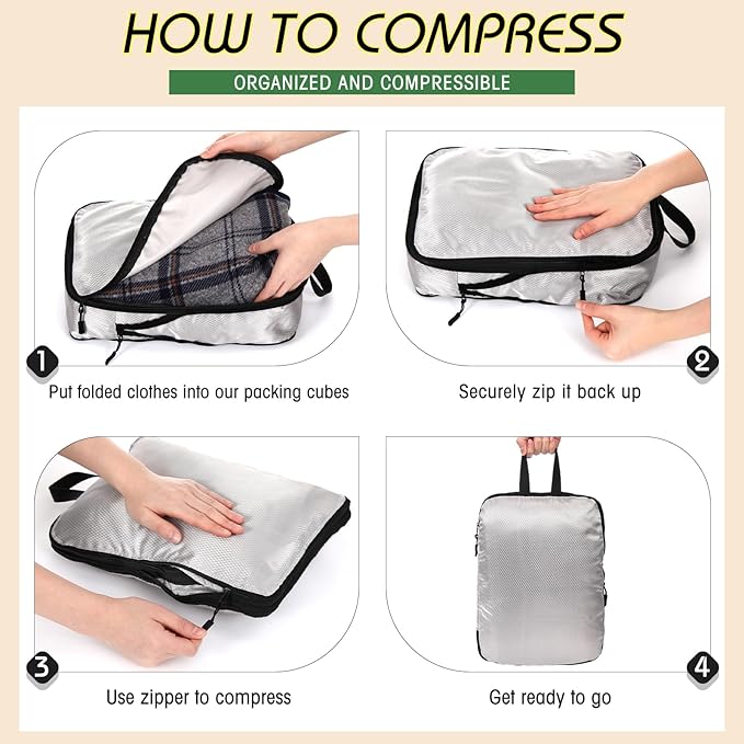 5 Pack Compression Packing Cubes for Travel Space Saving Cubes Luggage Organizer for Suitcase(Gray,S)