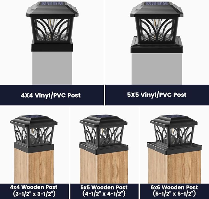SIEDiNLAR Solar Post Cap Lights Outdoor, Aluminum Glass 2 Modes Fence Post Caps for 4x4 5x5 6x6 Vinyl Wooden Posts Fence Deck Patio Decor, Warm White/Cool White Lighting 2 Pack (Black)