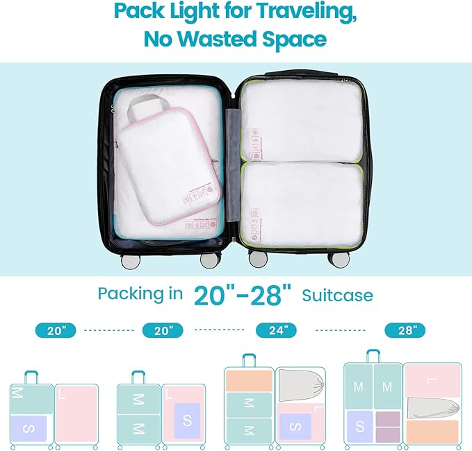 Cambond Compression Packing Cubes for Travel - Lightweight Expandable Travel Bags Luggage Organizers Travel Essentials Compression Cubes for Travel Space Saver for Carry on Suitcases Organizer