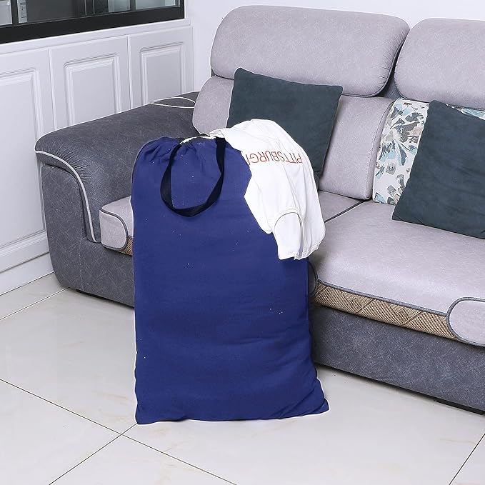 Heavy Duty Laundry Bag with Drawstring and Handle, Extra Large Travel Dirty Clothes Bag for Laundromat and Household, Durable Rip-Stop Laundry Hamper Liner, 28 x 40 Inch by SANFERGE, Royal Blue