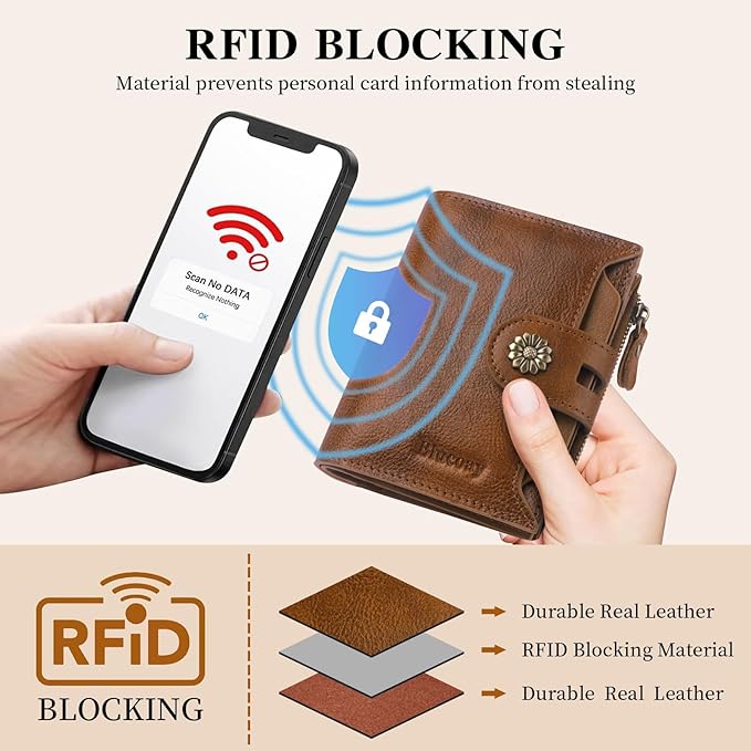Wallet Women,RFID Blocking Leather Womens Wallet Bifold Compact Card Holder Small Wallet for Women with Removable ID Window Darkbrown