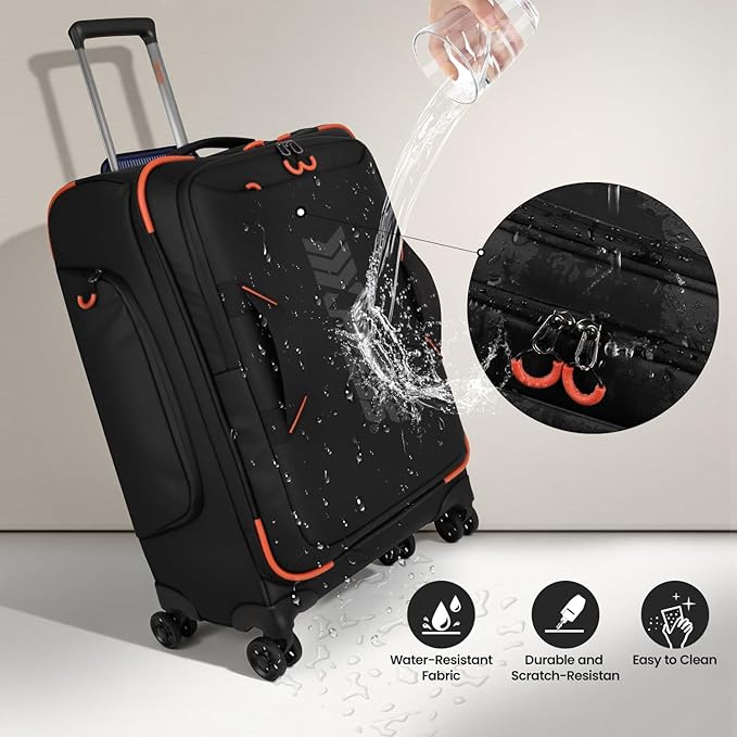 2-Piece Set（22in/26in） Front Opening,Softside Luggage Sets w/Double Spinner Wheels Suitcase,Waterproof,Lightweight Travel Luggage Rolling Suitcase（Black,22in/26in）