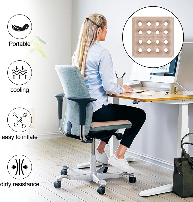 2-Pack Inflatable Seat Cushions, Pressure Relief Waffle Cushion, Ideal for Long Sitting, Office Chairs, Car Seats, Wheelchair Cushions, Comes with 2 Air Pumps, Portable and Comfortable
