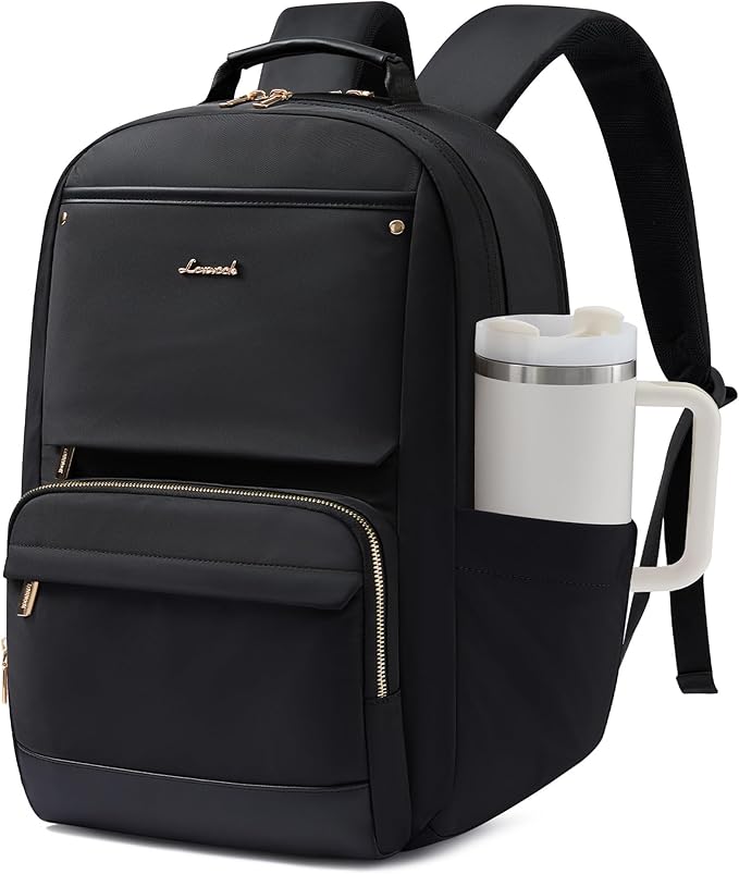 LOVEVOOK Laptop Backpack for Women with Large Capacity Cup Pocket, 18 inch Work Purse Travel Bag for Teacher Nurse, Waterproof Computer Business Back Pack, Cute Bookbag for School College, Black