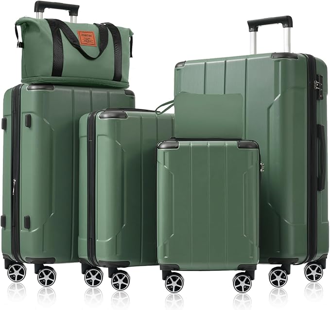 Merax Luggage Set 6 Piece Expandable Lightweight ABS Hardshell Travel Suitcases with Wheels, Corner Guards (Green, 6 piece set)