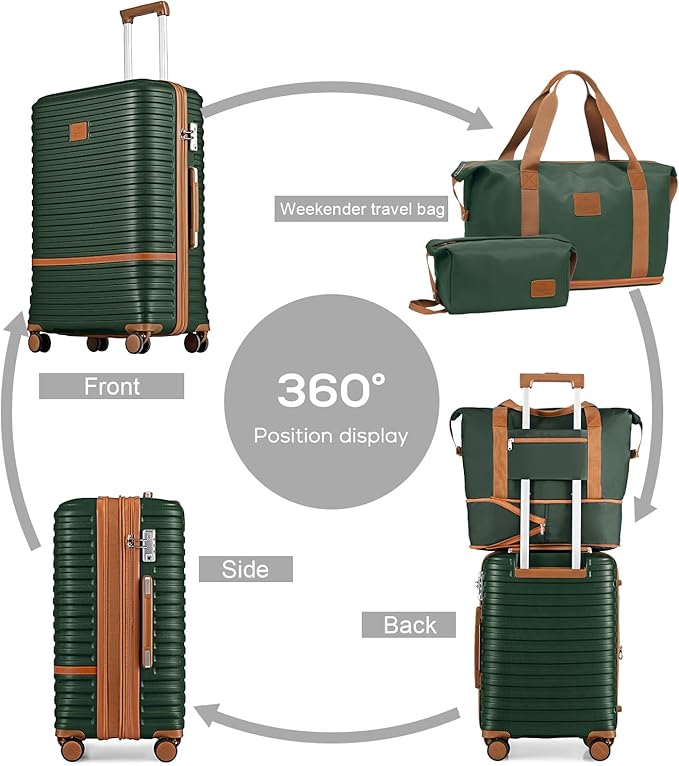 Joyway Luggage Set 3 Piece Suitcase Sets with Spinner Wheel,Hardside Expandable Travel Laggage with TSA Lock (13/20/24/28 Green brown