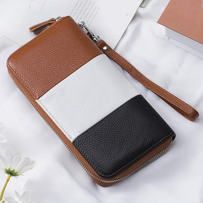 Moflycom Womens Wallet RFID Blocking Genuine Leather Multi Credit Card Large Capacity Zip Around Clutch Travel Purse Wristlet
