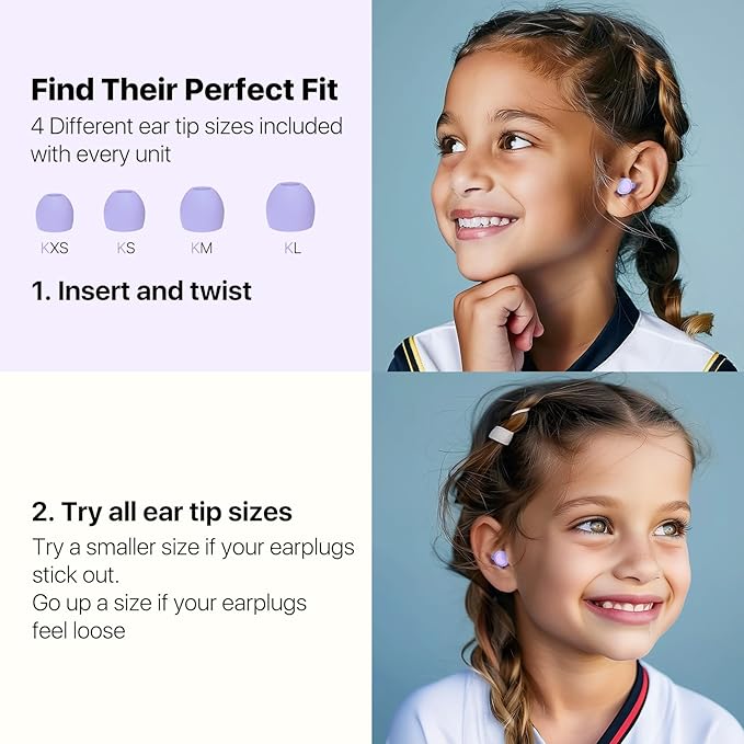 Kids Ear Plugs (6+yrs) - Reusable Everyday Noise Relief Earplugs for Small Ear Canal, Kids Ear Protection for Concerts, Travel, Focus, Socializing, School, Sleep, Sensitivity –26 dB Noise Reduction