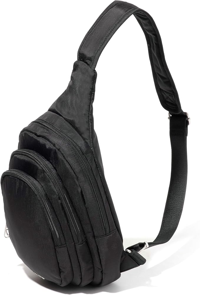 Baggallini Securtex® Anti-Theft Multi Zip Sling - Lightweight 8.6"x15.2" Travel Bag with Locking Zippers & RFID Protection
