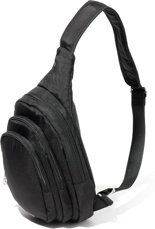 Baggallini Securtex® Anti-Theft Multi Zip Sling - Lightweight 8.6"x15.2" Travel Bag with Locking Zippers & RFID Protection