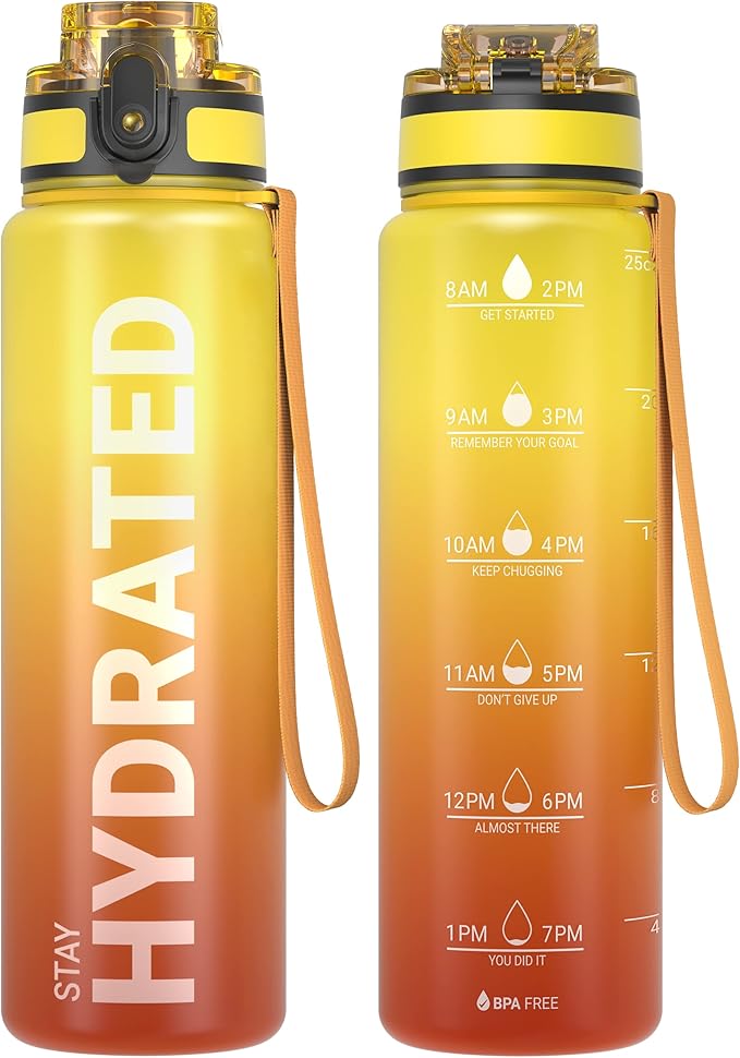 Sahara Sailor Water Bottle, 32/25/17oz Durable and Leakproof Water Bottles Motivational with Time Marker, Tritan, BPA Free, Wide Mouth with Easy Clean Brush for Gym, Travel, School, Office (1 Bottle)