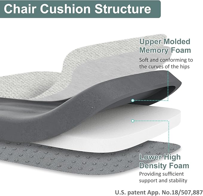 Shinnwa Dining Chair Cushions Set of 4, Patented Design Memory Foam Kitchen Chair Pads with Ties and Washable Cover, 4 Pack, 17" x 16" x 2", Off White