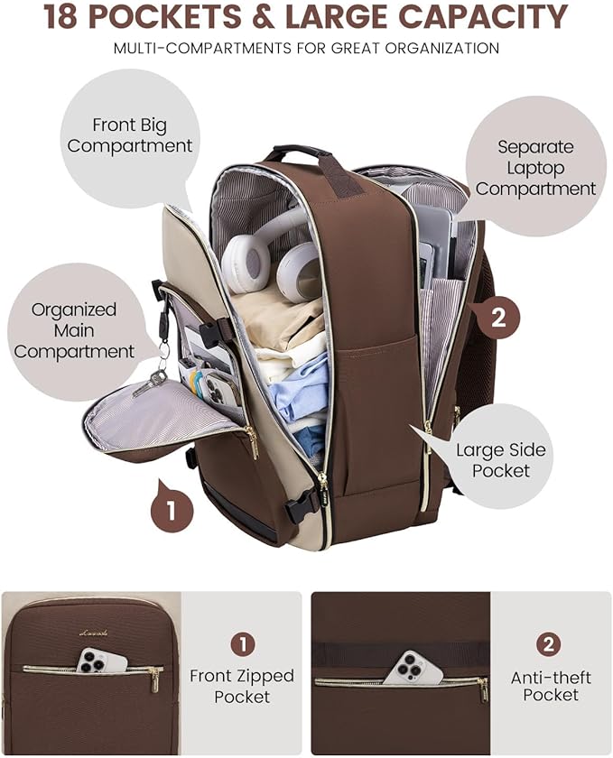 LOVEVOOK 40L Travel Backpack for Women & Men, Airline Approved Carry On Luggage with 3 Packing Cubes, TSA Overnight Bags, Waterproof Personal Item Bag, Weekender Essentials Backpacks fits 17" Laptop