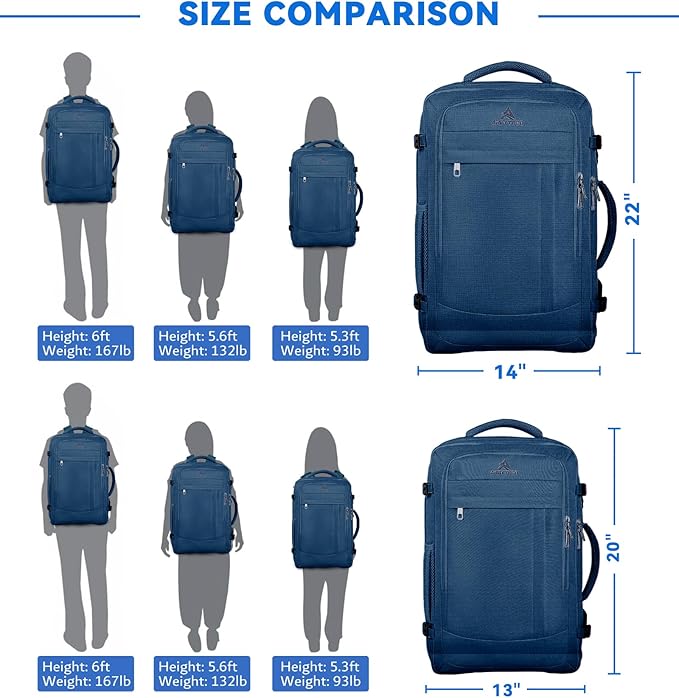 AREYTECO 60L Big Capacity Carry On Laptop Backpack Large Travel Backpack for Men, Expandable Water Resistant Overnight Weekender Luggage Gym Daypack Rucksack Traveling Backpack, Traveler Gifts, Blue